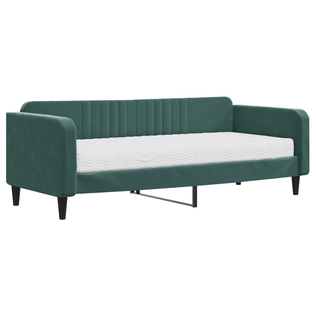 Slaapbank Fluweel 90 x 200 cm Donkergroen met matras