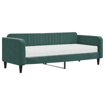 Slaapbank Fluweel 90 x 200 cm Donkergroen met matras