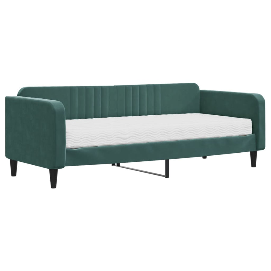 Slaapbank Fluweel 90 x 200 cm Donkergroen met matras