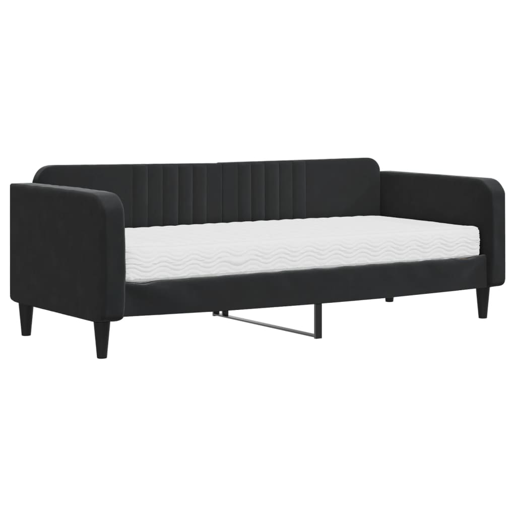 Slaapbank Fluweel 90 x 200 cm Zwart met matras