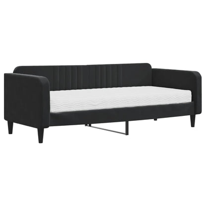 Slaapbank Fluweel 90 x 200 cm Zwart met matras