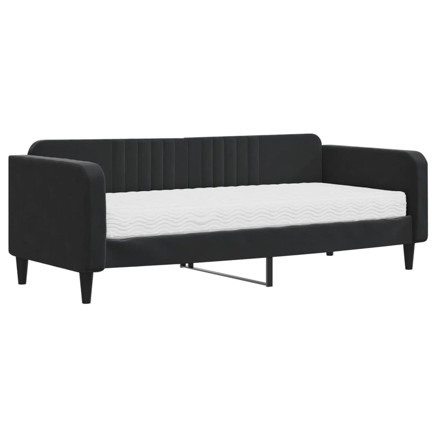 Slaapbank Fluweel 90 x 200 cm Zwart met matras