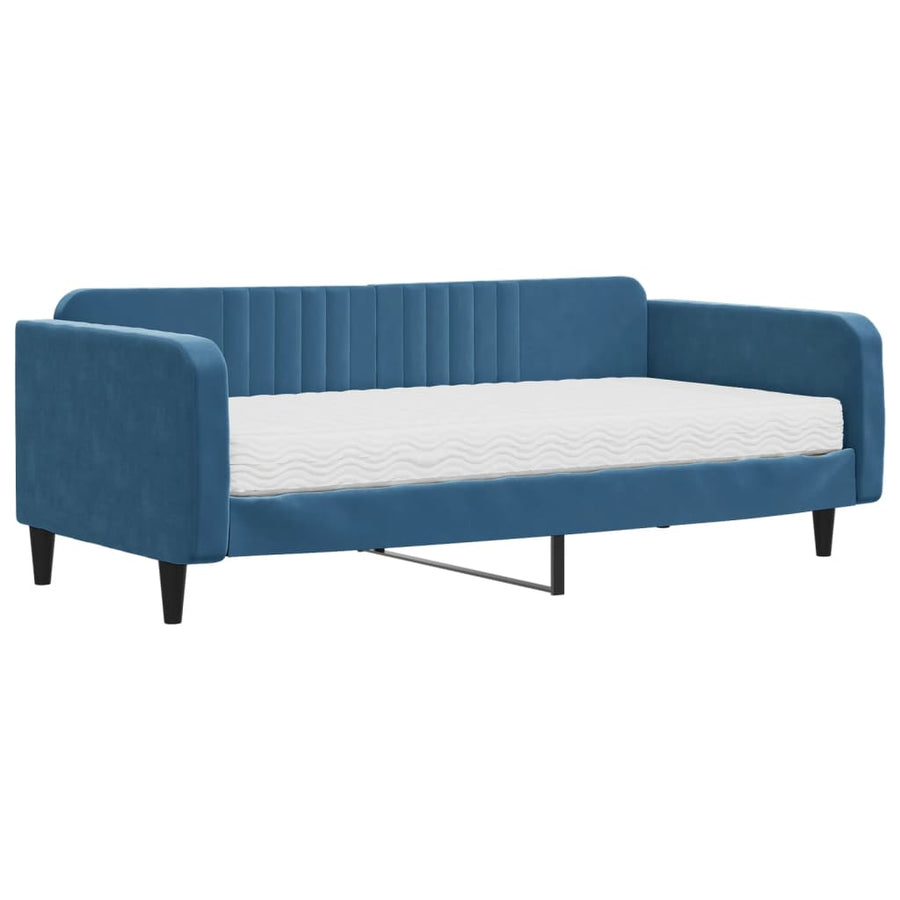Slaapbank Fluweel 100 x 200 cm Blauw met matras
