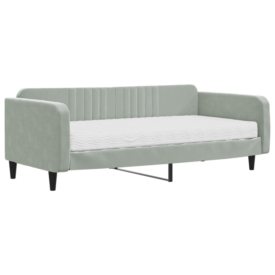 Slaapbank met matras 100x200 cm fluweel lichtgrijs 100 x 200 cm Lichtgrijs met matras