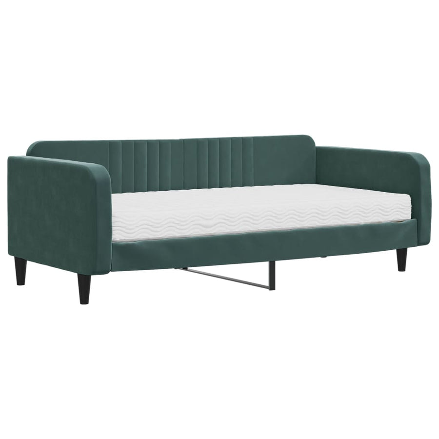Slaapbank met matras 100x200 cm fluweel donkergroen 100 x 200 cm Donkergroen met matras