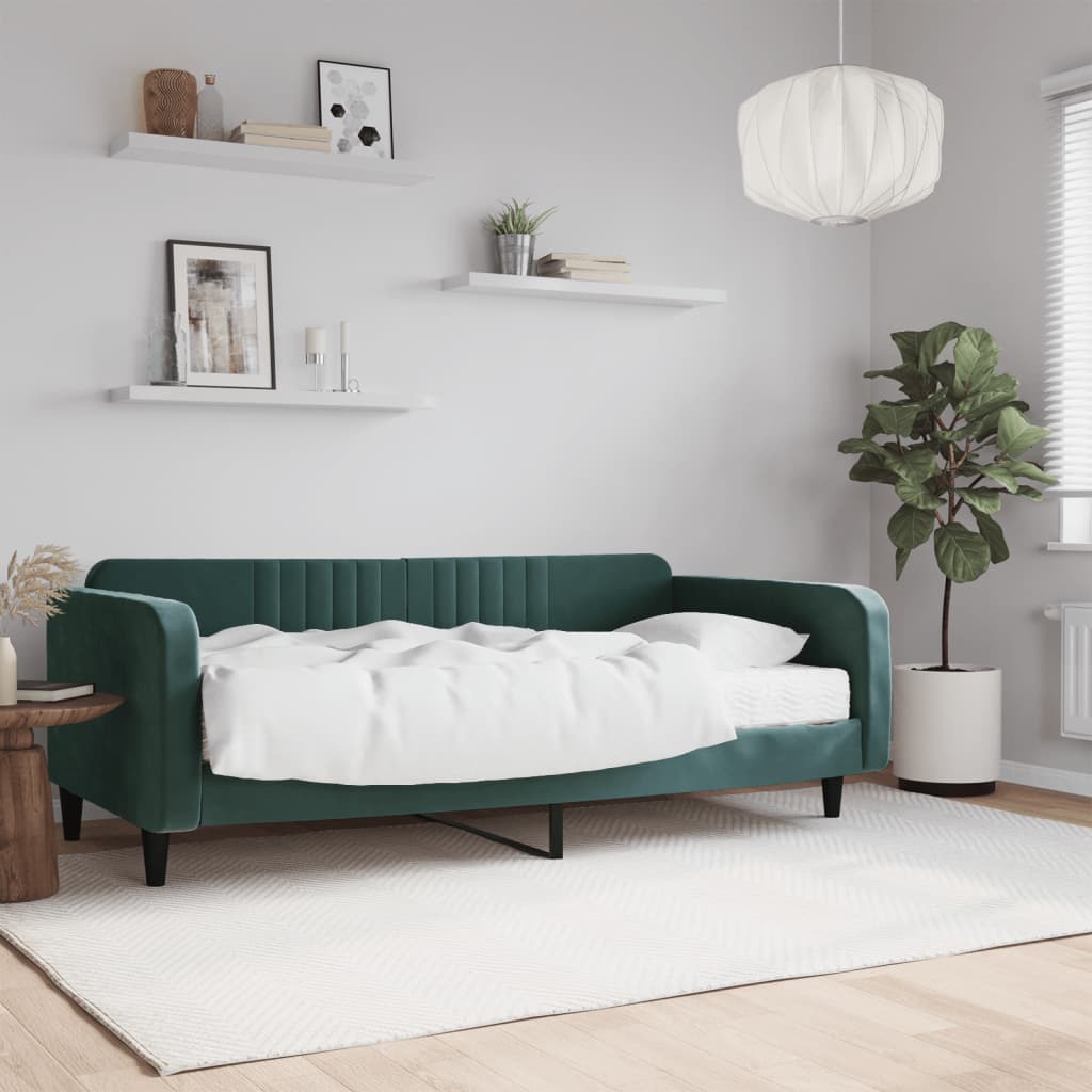 Slaapbank met matras 100x200 cm fluweel donkergroen 100 x 200 cm Donkergroen met matras