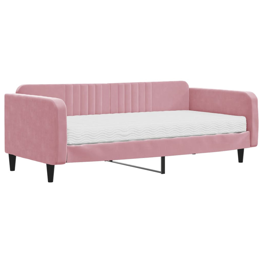 Slaapbank met matras 100x200 cm fluweel roze 100 x 200 cm Roze met matras