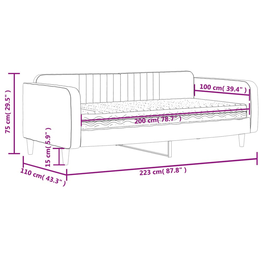 Slaapbank met matras 100x200 cm fluweel roze 100 x 200 cm Roze met matras