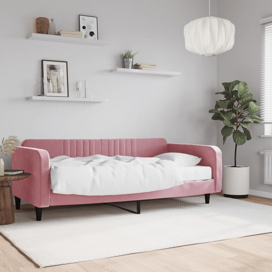 Slaapbank met matras 100x200 cm fluweel roze 100 x 200 cm Roze met matras