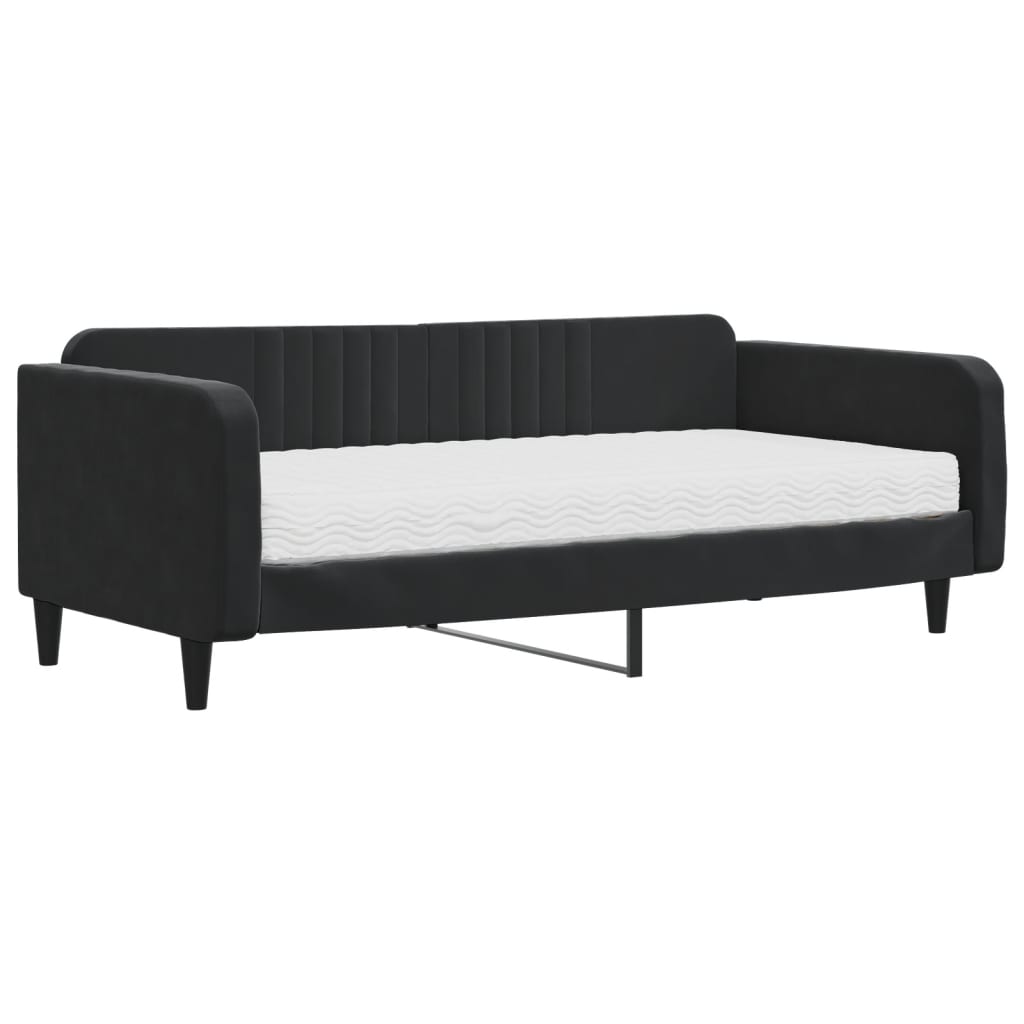 Slaapbank met matras 100x200 cm fluweel zwart 100 x 200 cm Zwart met matras