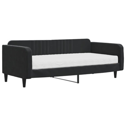 Slaapbank met matras 100x200 cm fluweel zwart 100 x 200 cm Zwart met matras