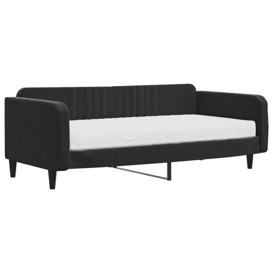 Slaapbank met matras 100x200 cm fluweel zwart 100 x 200 cm Zwart met matras