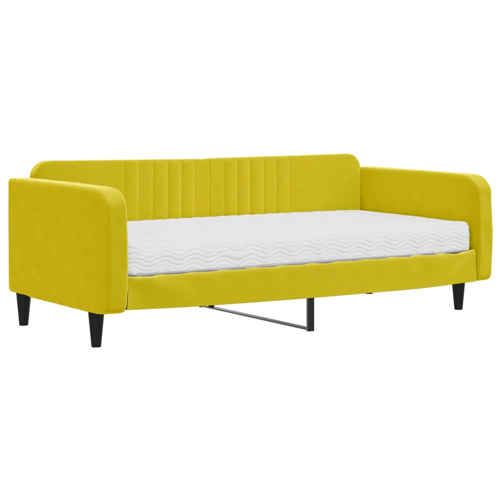 Slaapbank met matras 100x200 cm fluweel geel 100 x 200 cm Geel met matras