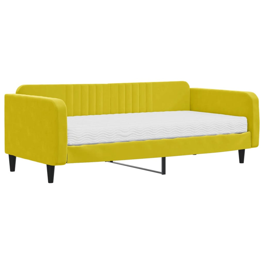 Slaapbank met matras 100x200 cm fluweel geel 100 x 200 cm Geel met matras