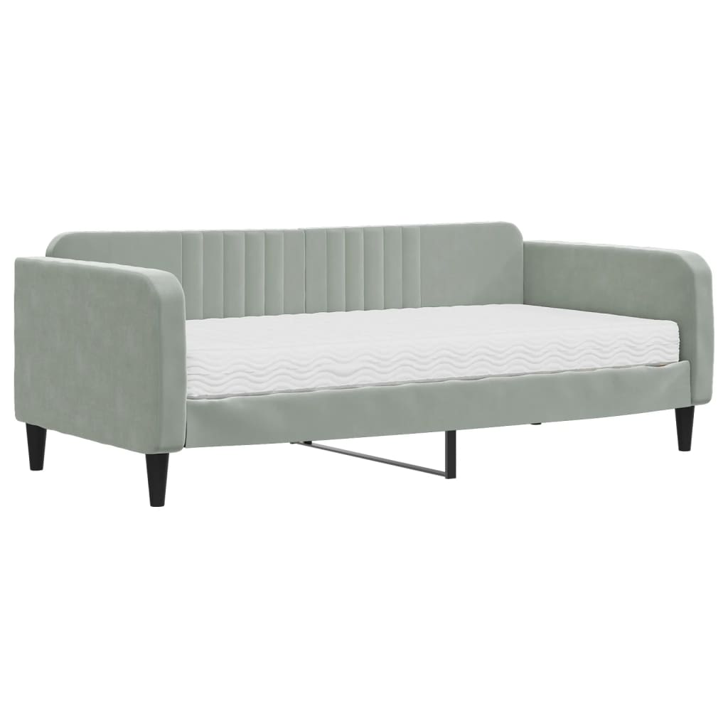 Slaapbank met matras 90x190 cm fluweel lichtgrijs