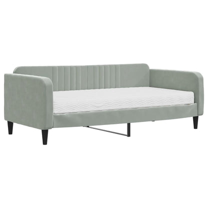 Slaapbank met matras 90x190 cm fluweel lichtgrijs