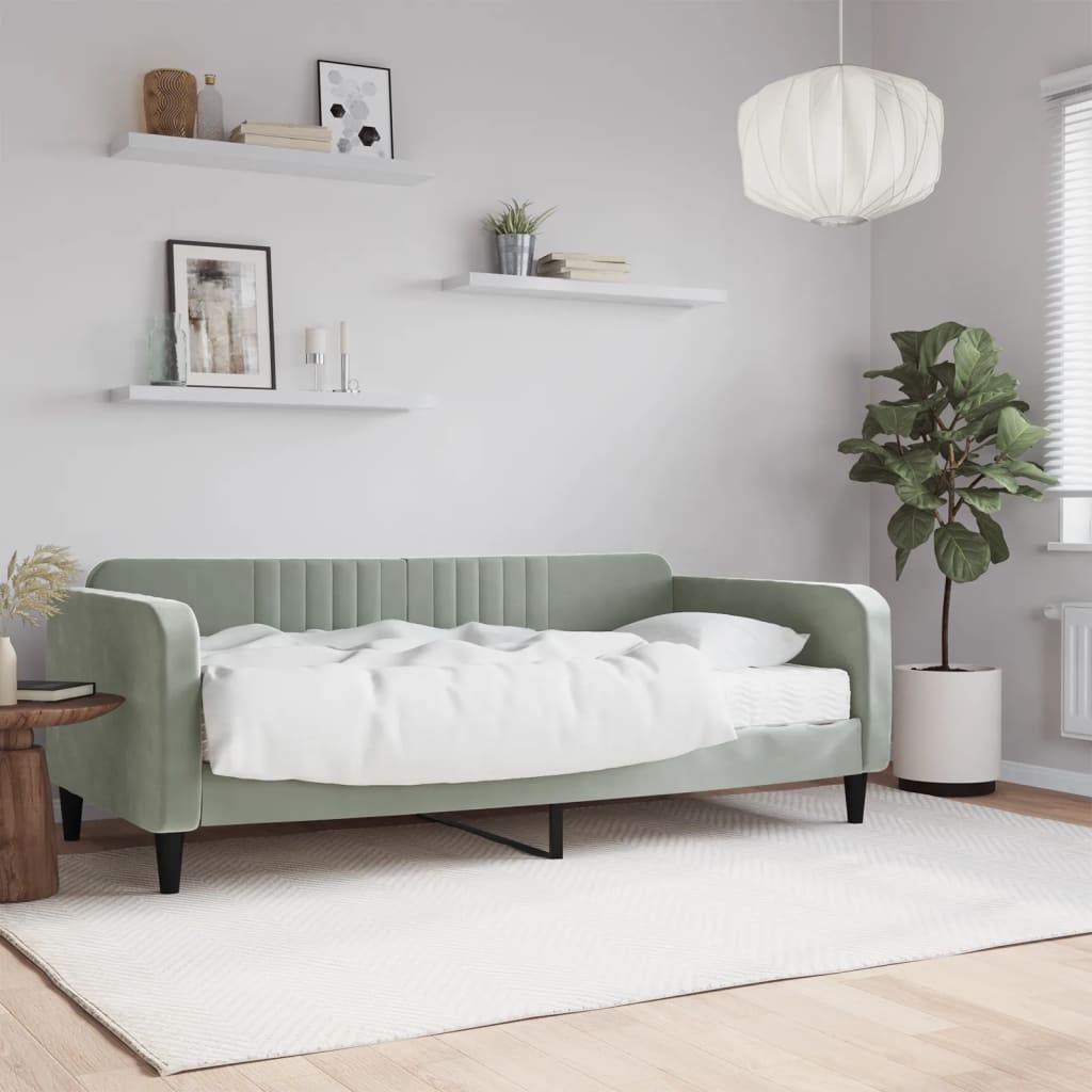 Slaapbank met matras 90x190 cm fluweel lichtgrijs