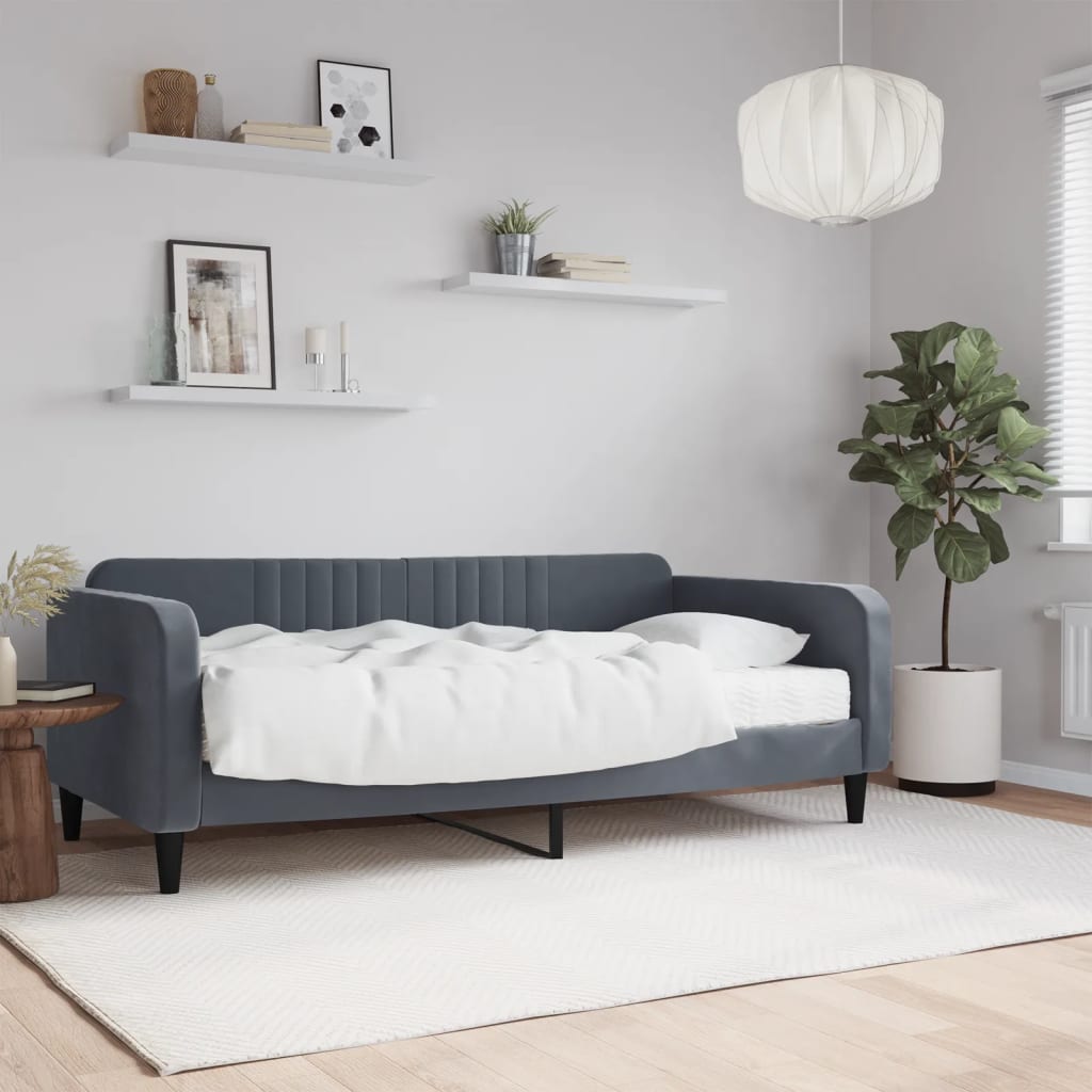 Slaapbank met matras 90x190 cm fluweel donkergrijs