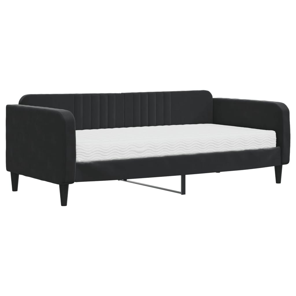 Slaapbank met matras 90x190 cm fluweel zwart