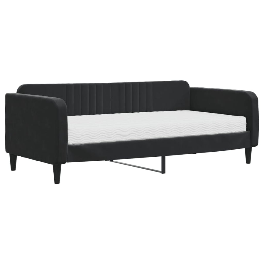 Slaapbank met matras 90x190 cm fluweel zwart