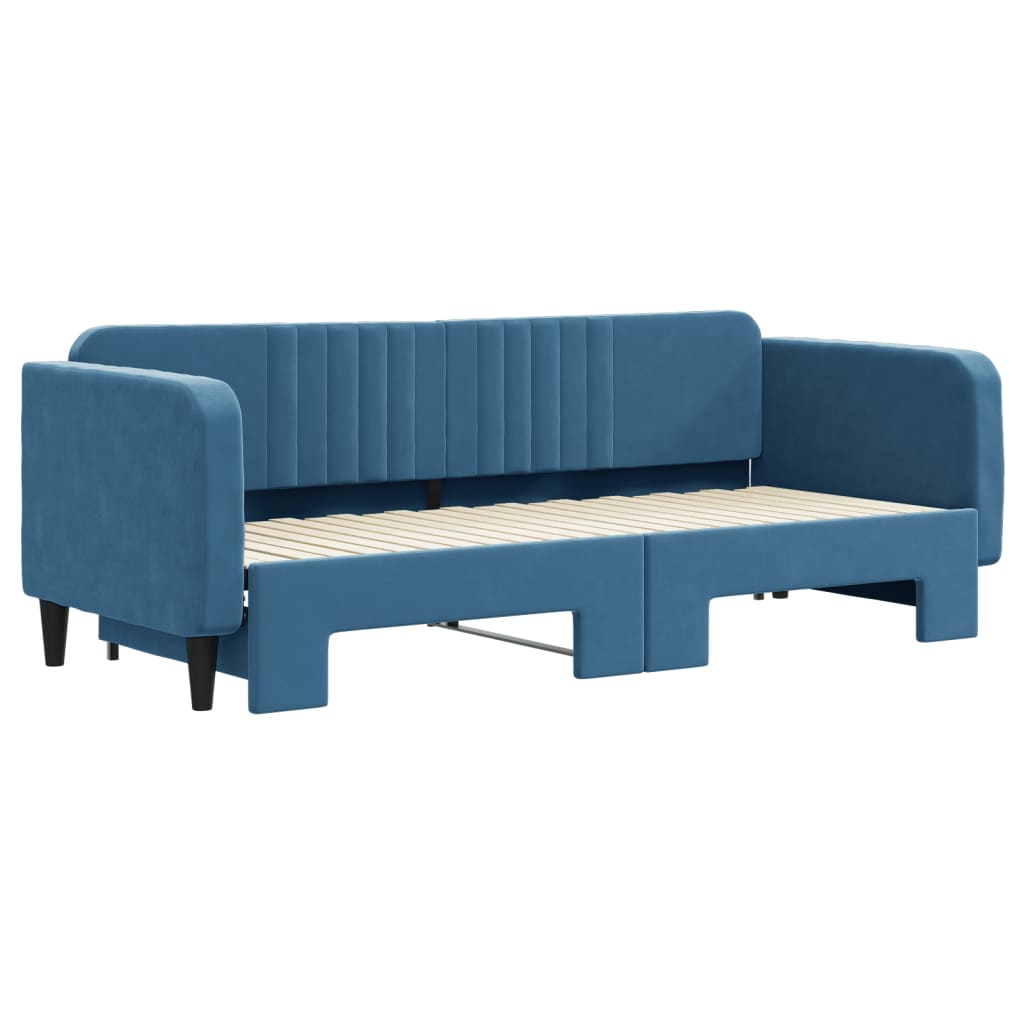 Slaapbank met onderschuifbed 80x200 cm fluweel blauw