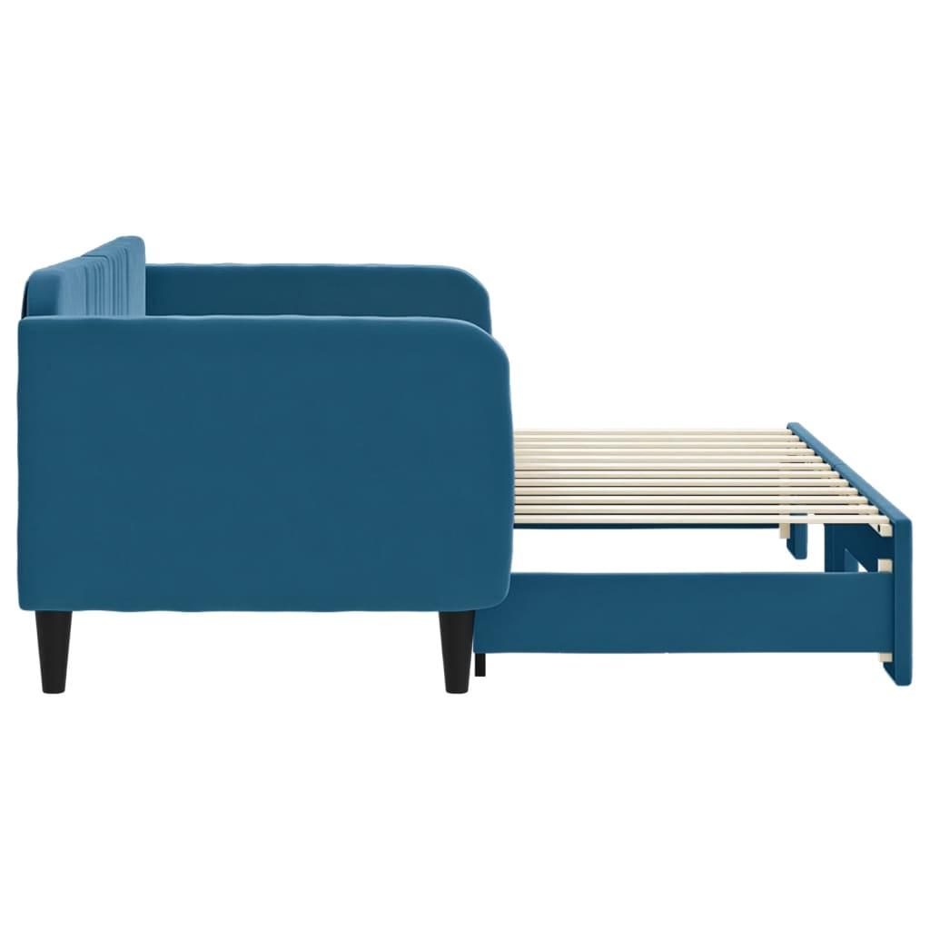 Slaapbank met onderschuifbed 80x200 cm fluweel blauw