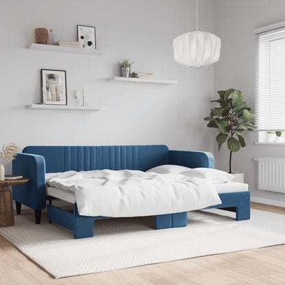 Slaapbank met onderschuifbed 80x200 cm fluweel blauw