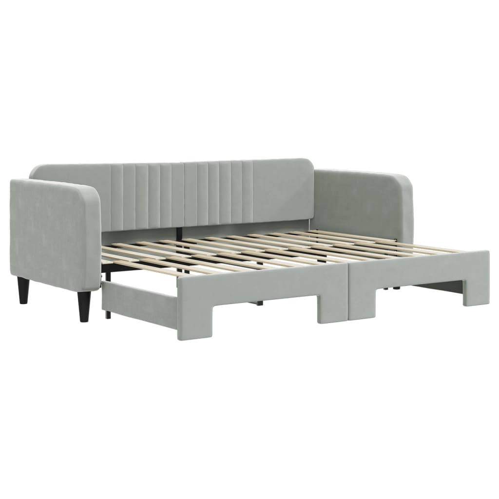 Slaapbank Fluweel Lichtgrijs 80 x 200 cm met onderschuifbed