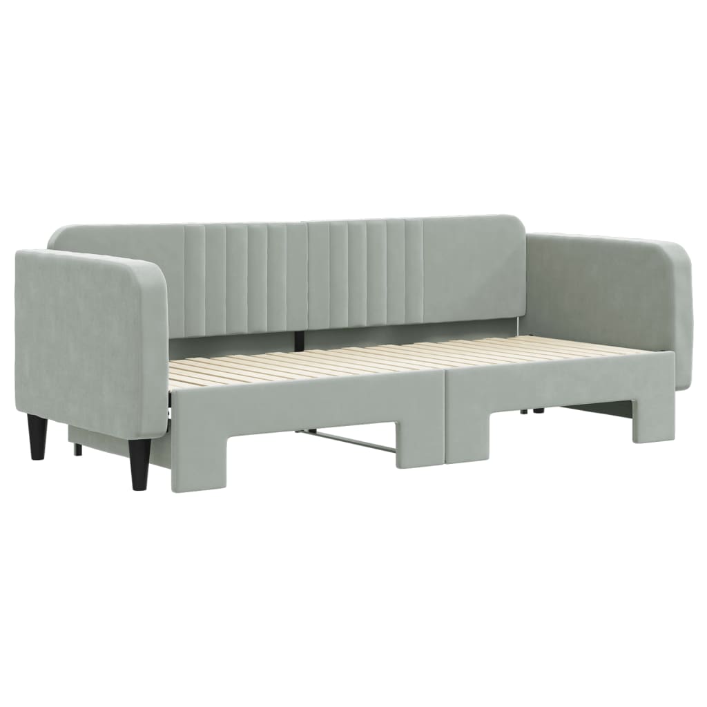 Slaapbank Fluweel Lichtgrijs 80 x 200 cm met onderschuifbed
