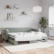 Slaapbank met onderschuifbed 80x200 cm fluweel lichtgrijs