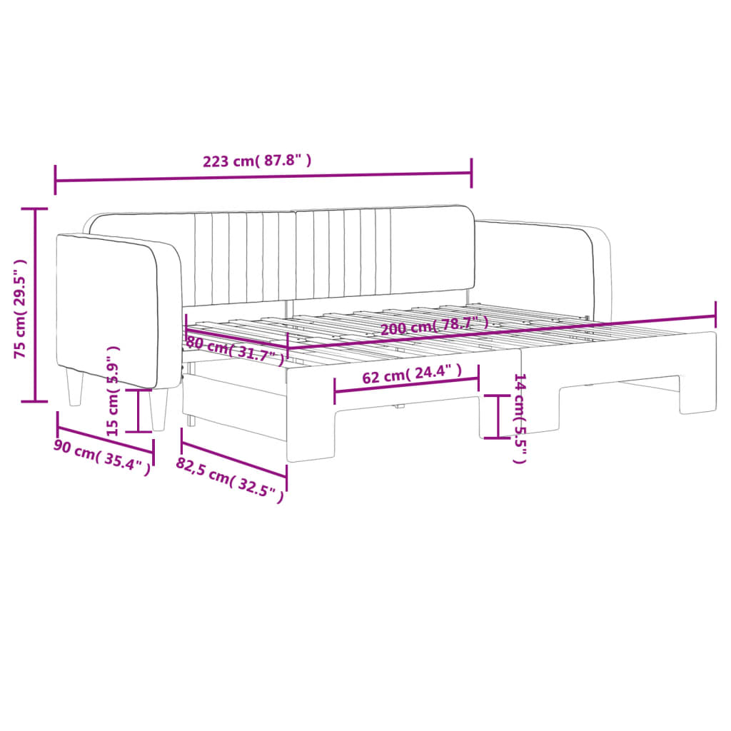 Slaapbank Fluweel Donkergrijs 80 x 200 cm met onderschuifbed