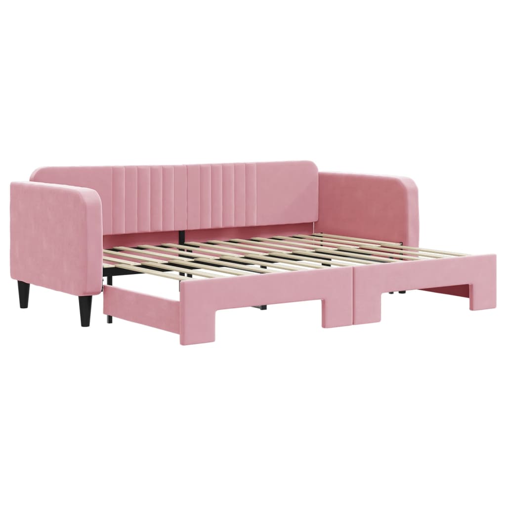 Slaapbank met onderschuifbed 80x200 cm fluweel roze