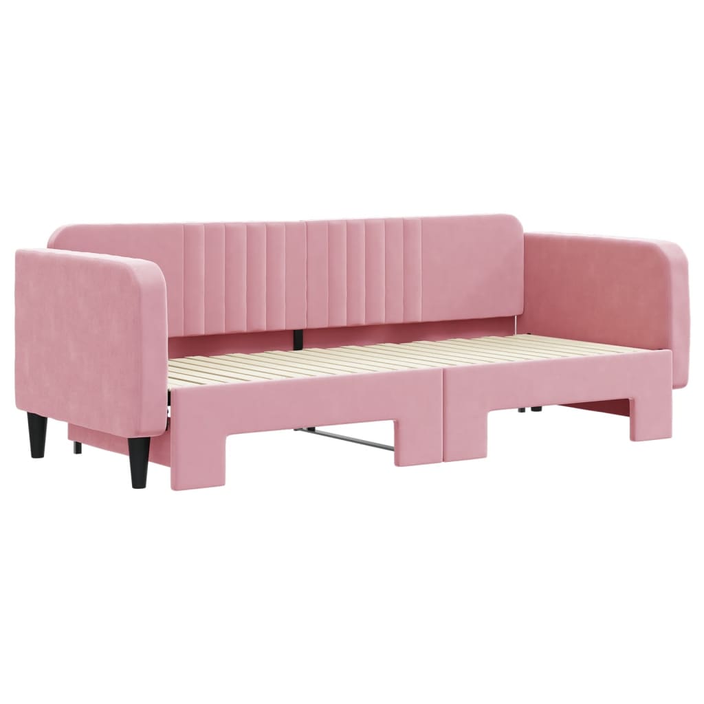 Slaapbank met onderschuifbed 80x200 cm fluweel roze