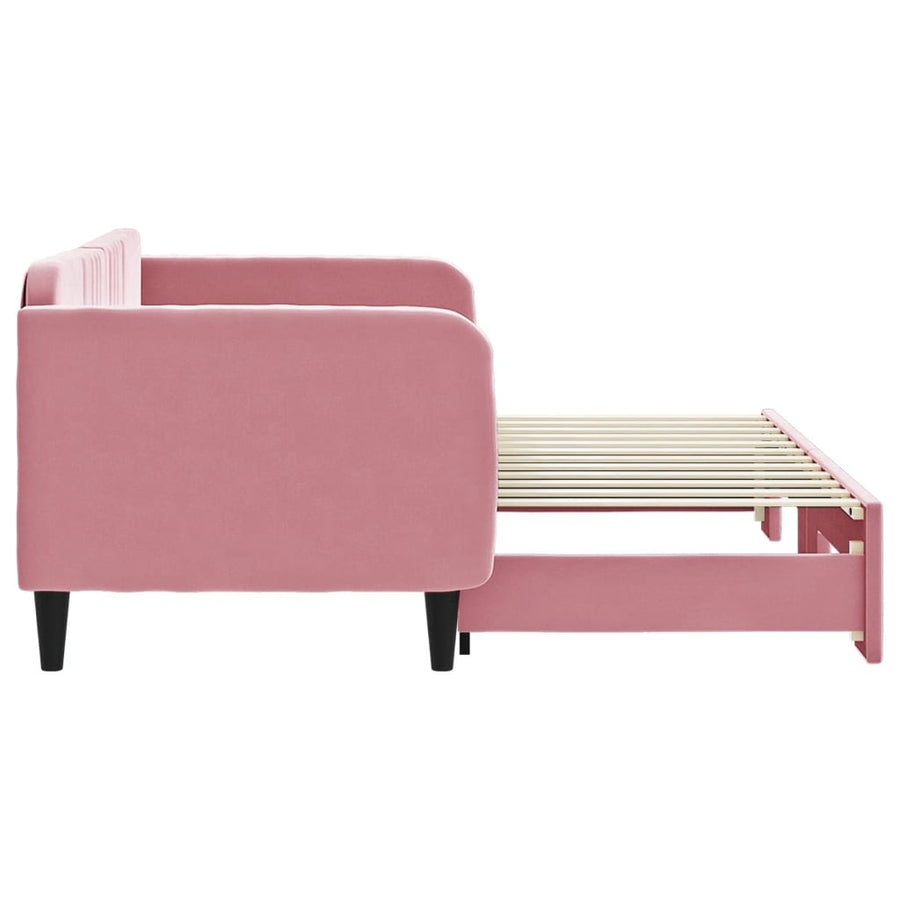 Slaapbank met onderschuifbed 80x200 cm fluweel roze