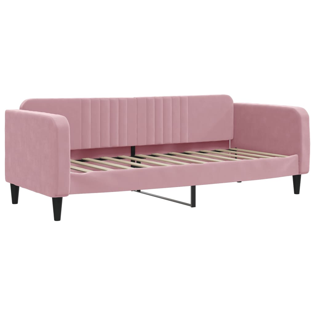 Slaapbank met onderschuifbed 80x200 cm fluweel roze