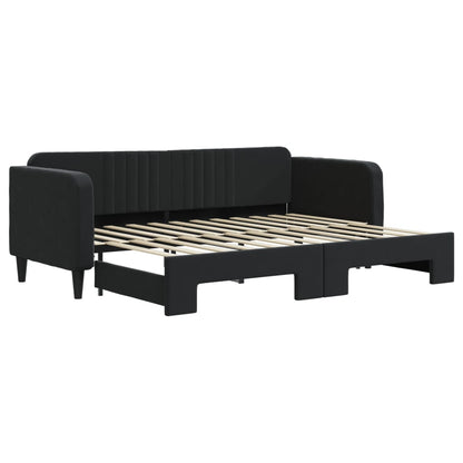Slaapbank Fluweel 80 x 200 cm Zwart met onderschuifbed