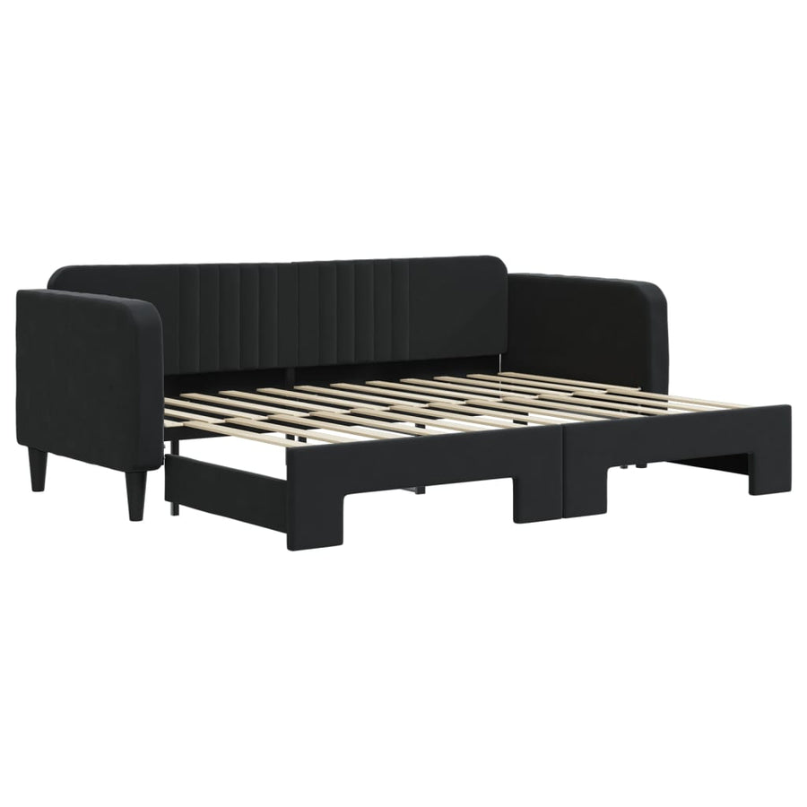 Slaapbank Fluweel 80 x 200 cm Zwart met onderschuifbed