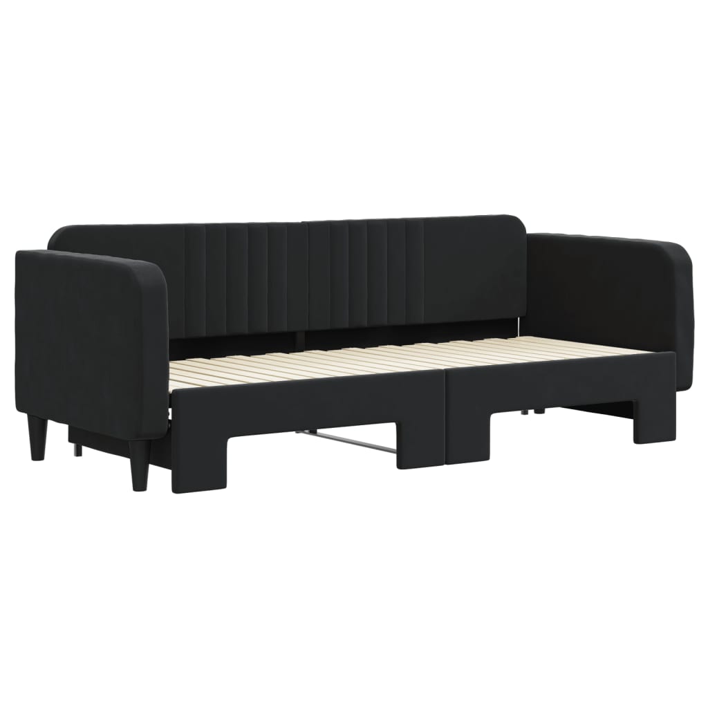 Slaapbank Fluweel 80 x 200 cm Zwart met onderschuifbed