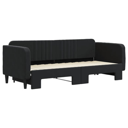 Slaapbank Fluweel 80 x 200 cm Zwart met onderschuifbed