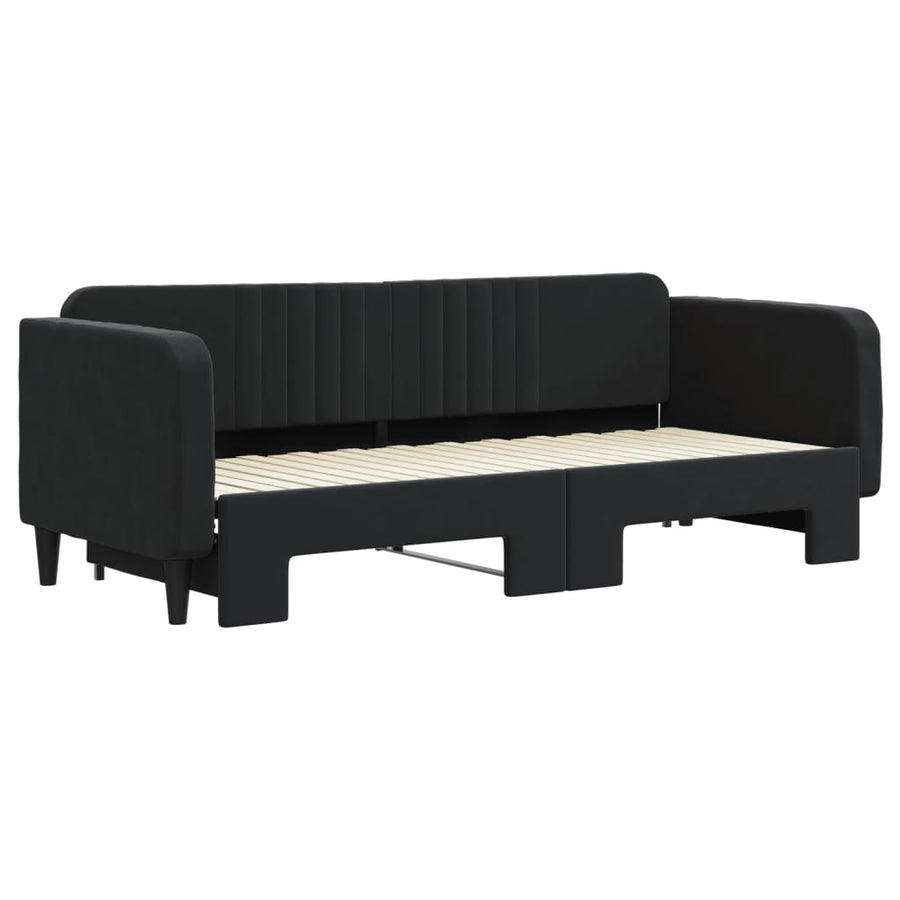 Slaapbank Fluweel 80 x 200 cm Zwart met onderschuifbed