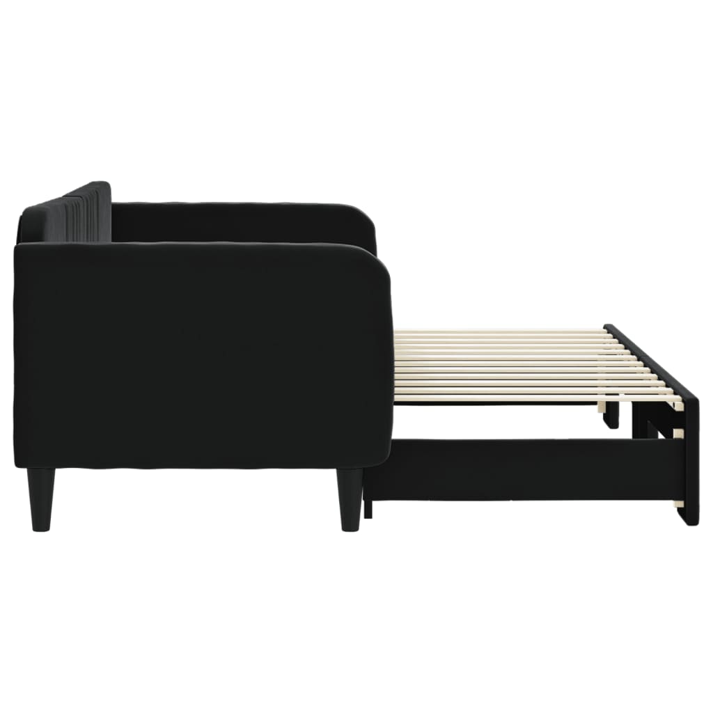 Slaapbank Fluweel 80 x 200 cm Zwart met onderschuifbed