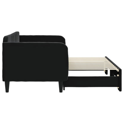 Slaapbank Fluweel 80 x 200 cm Zwart met onderschuifbed