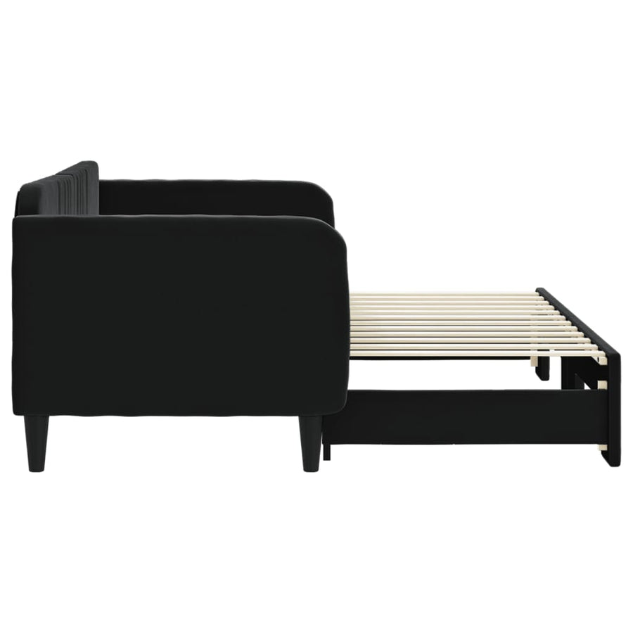 Slaapbank Fluweel 80 x 200 cm Zwart met onderschuifbed