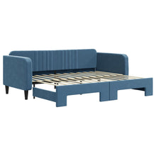 Slaapbank Met Onderschuifbed 90X200 Cm Fluweel Blauw 90 x 200 cm