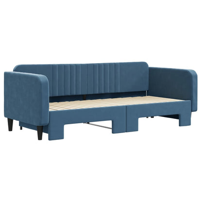 Slaapbank Met Onderschuifbed 90X200 Cm Fluweel Blauw 90 x 200 cm