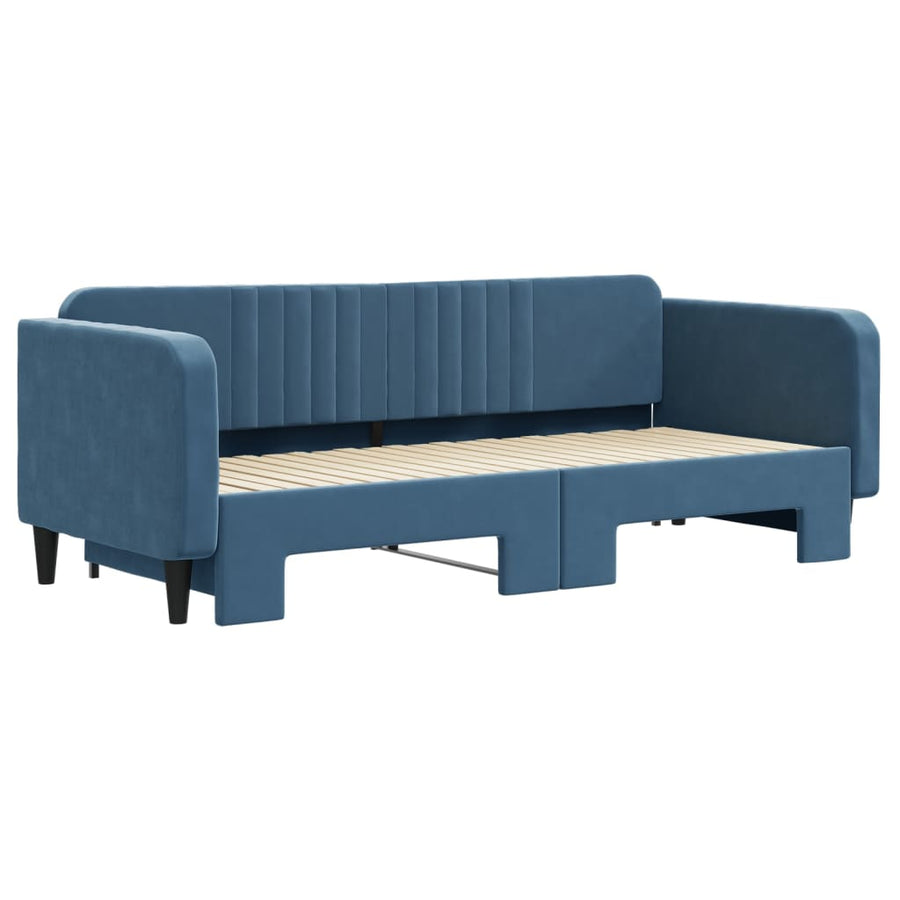 Slaapbank Met Onderschuifbed 90X200 Cm Fluweel Blauw 90 x 200 cm