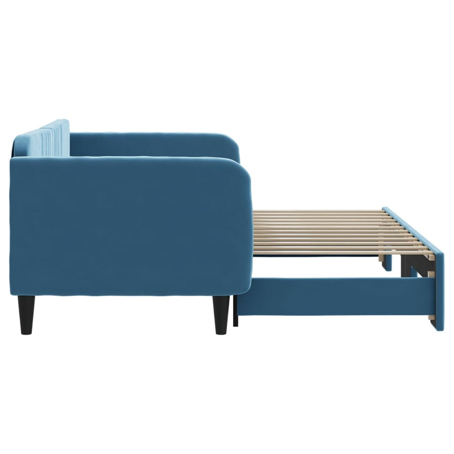Slaapbank Met Onderschuifbed 90X200 Cm Fluweel Blauw 90 x 200 cm