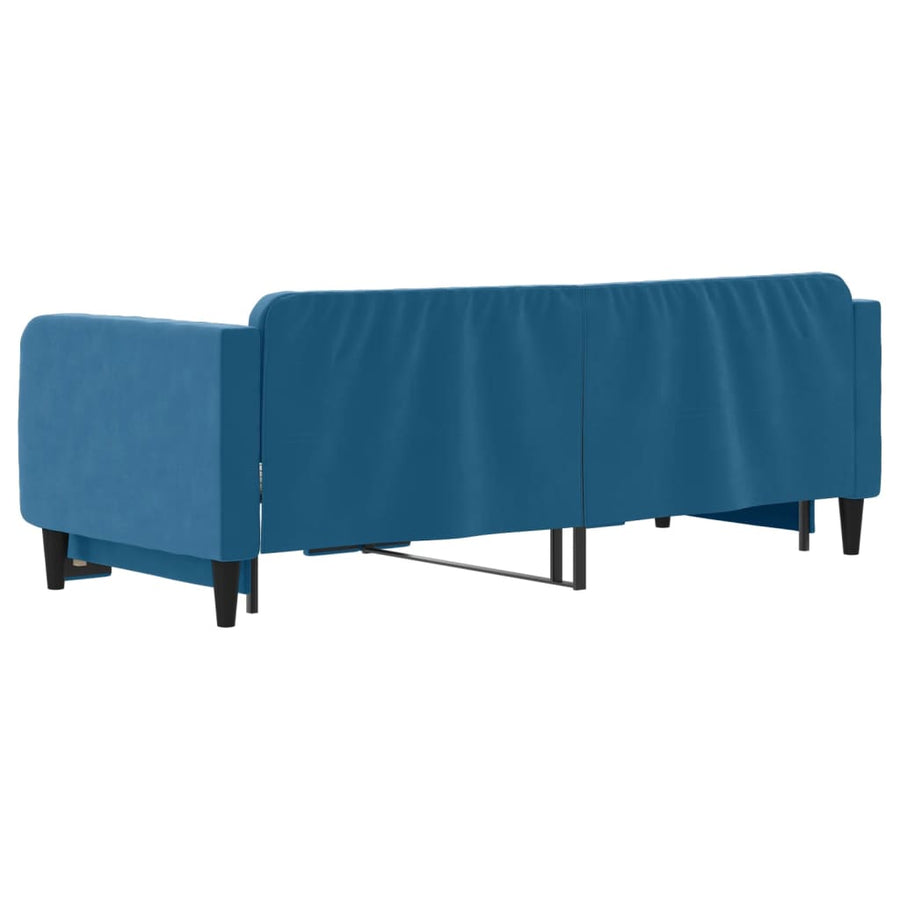 Slaapbank Met Onderschuifbed 90X200 Cm Fluweel Blauw 90 x 200 cm