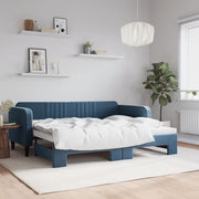 Slaapbank met onderschuifbed 90x200 cm blauw fluweel