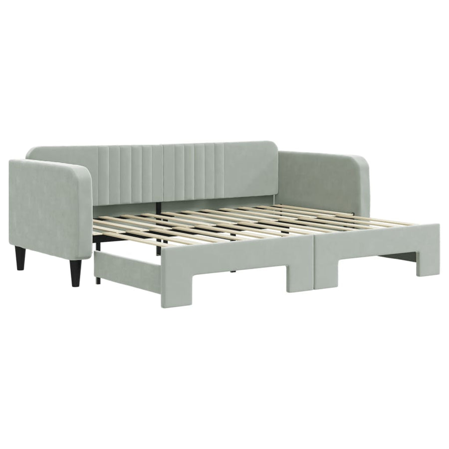 Slaapbank met onderschuifbed 90x200 cm fluweel lichtgrijs